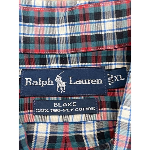 RALPH LAUREN Shirt Mens XL Blake Two-Ply Cotton Plaid Button Down Green Blue Red - Picture 5 of 5